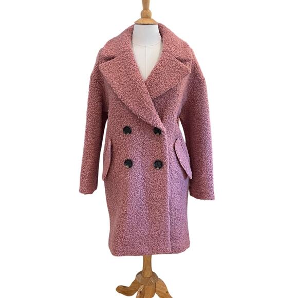 Topshop Jackets & Blazers - Topshop Pink Wool Blend Alicia Boucle Slouch Coat, Oversized, PeaCoat, Size S